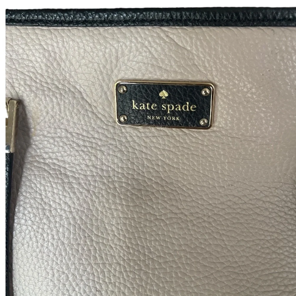 Kate Spade Large Tan + Black‎ Leather Tote Bag